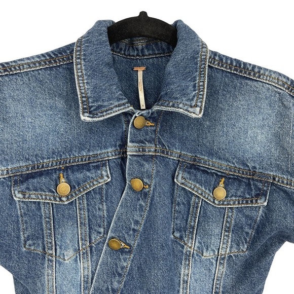 Free People Women’s The City Asymmetrical Blue Denim Jean Frayed Mini Dress Sz S - Picture 6 of 11